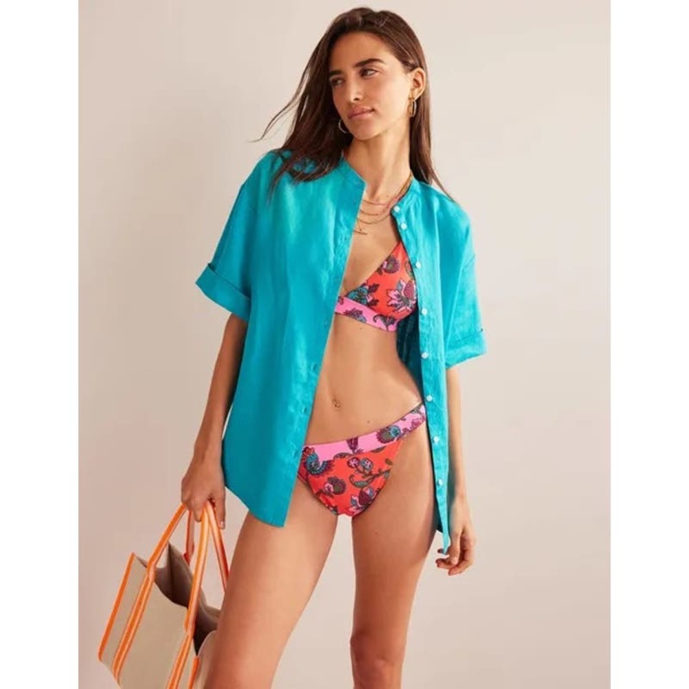 Boden Kimono Sleeve Linen Shirt in Gemstone Blue